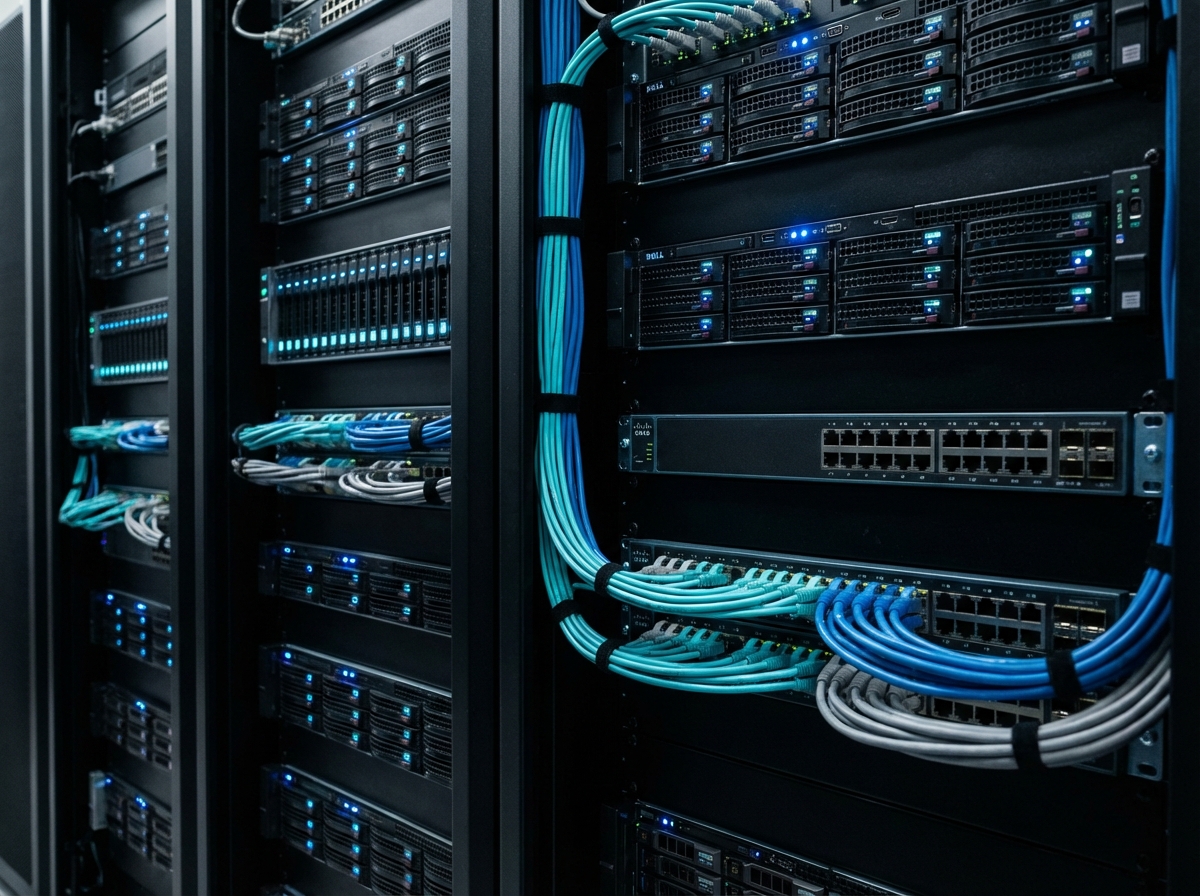 Server-Racks in einem modernen Colocation-Rechenzentrum